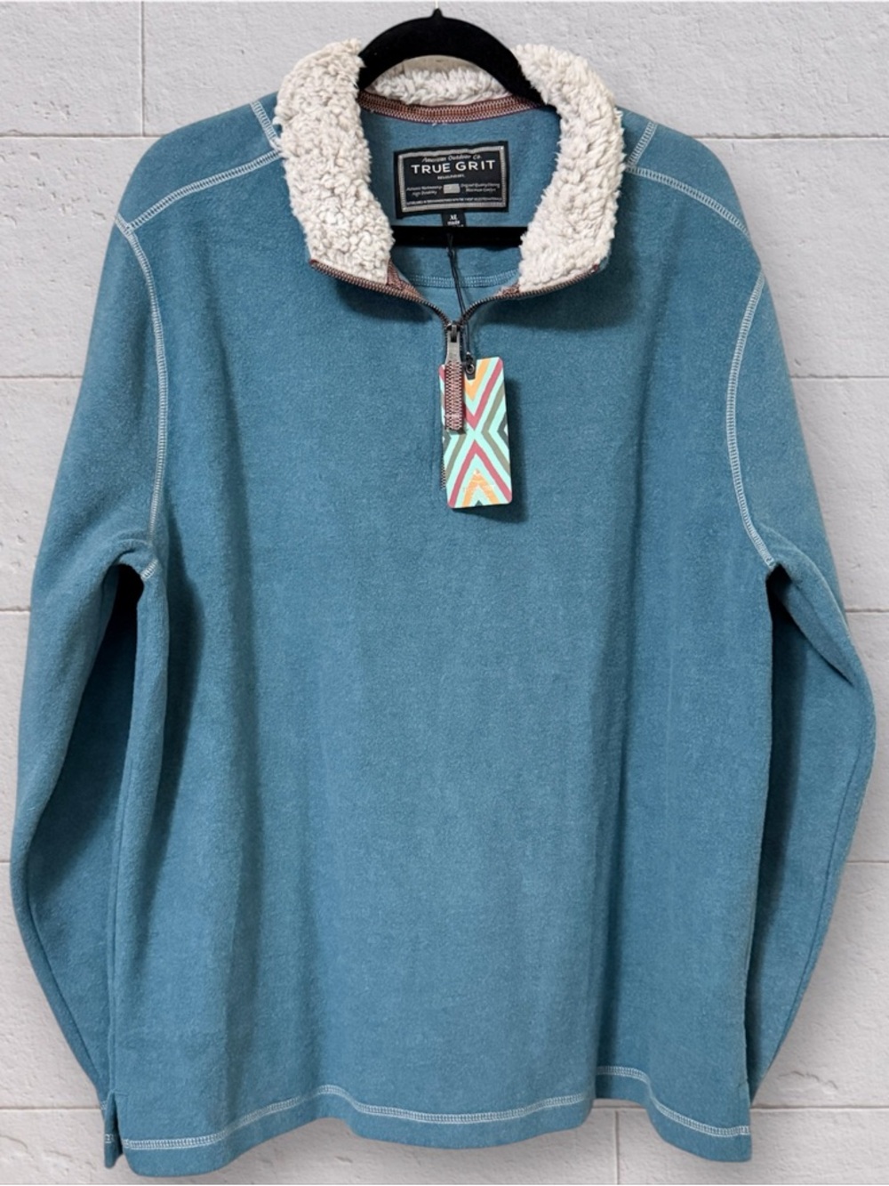 NWT True Grit Melange Soft Fleece Quarter Zip Pullover Aqua Size XL